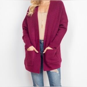 Vibrant Pink Open Front Cardigan 100%alpaca